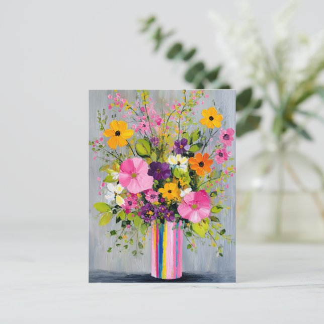 Strukturierte Blumen in einer Vase Postkarte (Stehend Vorderseite)