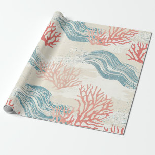 Strukturierte botanische Korallenäste in Küstenbla Geschenkpapier