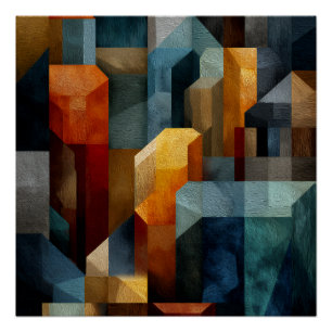 Strukturierte geometrische abstrakte blaue orange poster