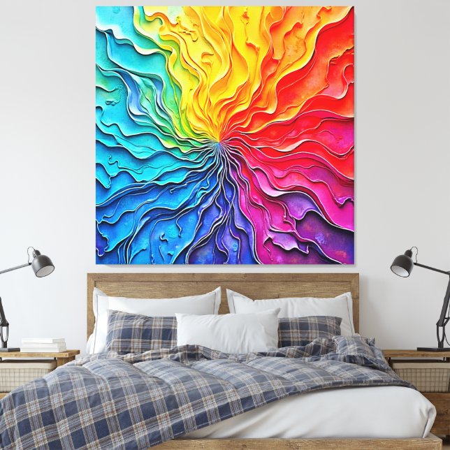 Strukturierte Regenbogen-Swirlarbeit Leinwanddruck (Insitu (Schlafzimmer))