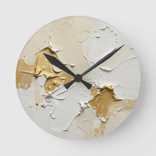 Strukturiertes Gold-Impasto-Abstrakt Neutral Runde Wanduhr