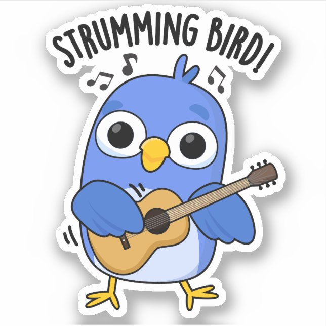 Strumming Bird Funny Animal Puff Aufkleber (Vorderseite)