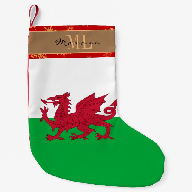 Strumpf der walisischen Flagge, Wales, Monogramm,  Kleiner Weihnachtsstrumpf (Vorderseite)