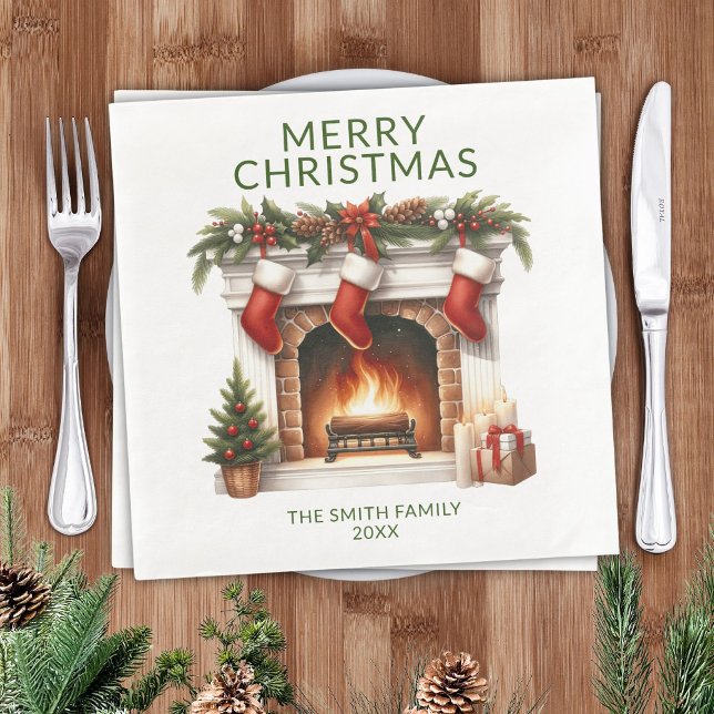 Strumpf Fireplace Green Weihnachts-Party Serviette (Von Creator hochgeladen)