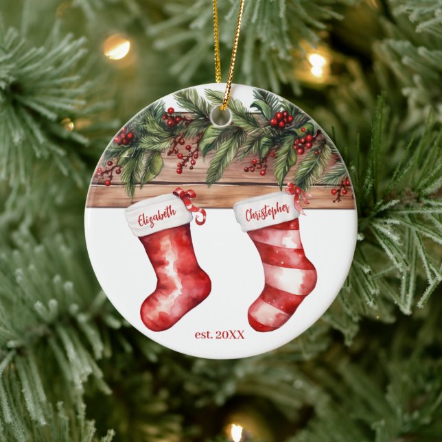 Strumpf für den Verlobten Ersten Weihnachtsnamen m Keramik Ornament (Baum)