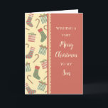 Strumpf & Geschenke Son Frohe Weihnachten Karte<br><div class="desc">Fröhliche Weihnachten für Söhnkarte mit niedlichen Strümpfen,  Geschenken und Bonbons Muster und nachdenklichen Vers.</div>