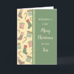 Strumpf & Geschenke Son Frohe Weihnachten Karte<br><div class="desc">Fröhliche Weihnachten für Söhnkarte mit niedlichen Strümpfen,  Geschenken und Bonbons Muster und nachdenklichen Vers.</div>