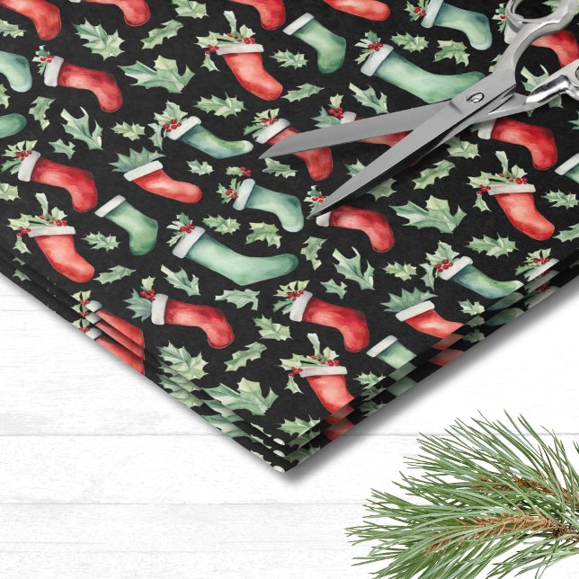 Strumpf Weihnachten Seidenpapier (Festive Holiday Holly Stocking Christmas Tissue Paper)