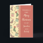 Strümpfe Grandson und seine Ehefrau Weihnachten Karte<br><div class="desc">Frohe Weihnachten für Enkel und seine Ehefrau-Karte mit niedlichen Strümpfen,  Geschenken und Bonbons Muster und nachdenklichen Vers.</div>