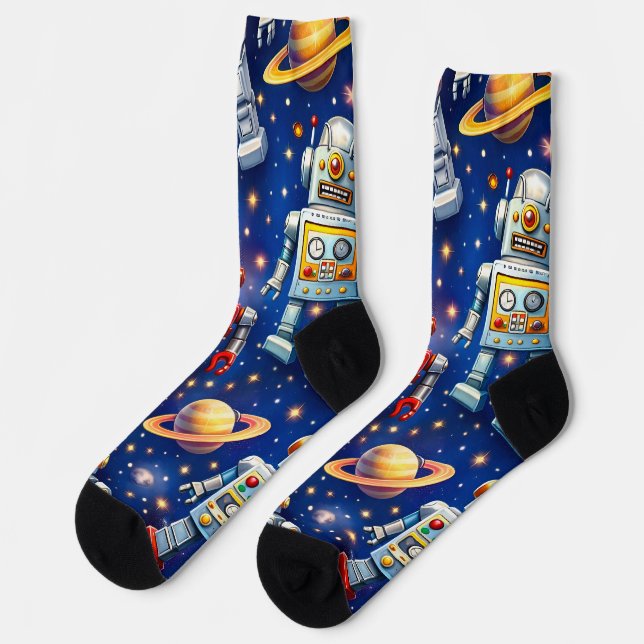 Strümpfe Roboter Erkundung, kosmische Kunst Socken (Linkes Detail)