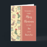 Strümpfe Son und Sohn im Gesetz Weihnachten Karte<br><div class="desc">Frohe Weihnachten für Sohn und Sohn in der Rechtskarte mit niedlichen Strümpfen,  Geschenken und Süßspeisen Muster und nachdenkliche Vers.</div>