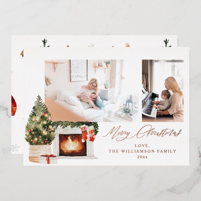 Strümpfe und Foto für Weihnachtsbaumen Folieneinladung (Vorderseite/Rückseite)