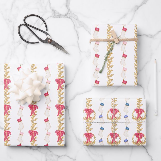 Strümpfe und Garland Geschenkpapier Set (Vorderseite)