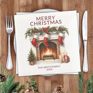 Strumpfs Fireplace Rotes Weihnachtsfest Party Serviette