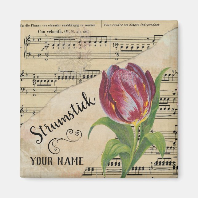 Strumstick Tulip Vintag Sheet Music - kundenspezif Magnet (Vorne)