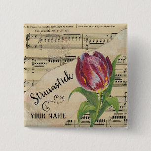 Strumstick-Tulpe Vintage-Notenblätter individuell Button