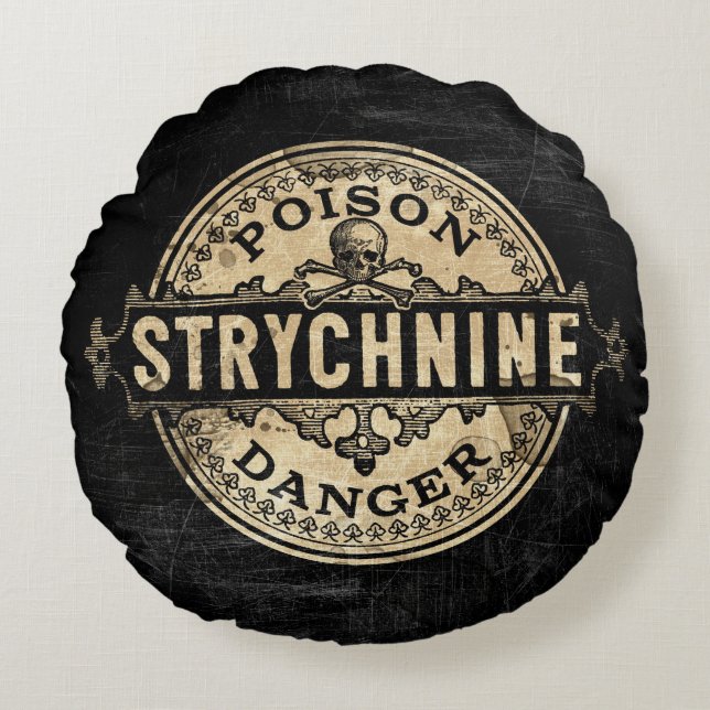 Strychnin Vintag Style Poison Label Rundes Kissen (Vorderseite)