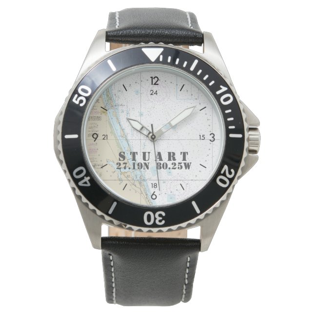 Stuart, FL Nautical Latitude Longitude Boater Armbanduhr (Vorderseite)
