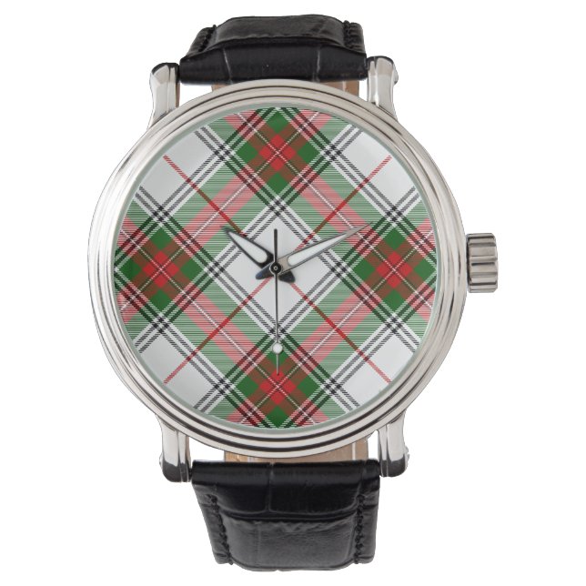 Stuart / Stewart tartan, weiß grün kariert Armbanduhr (Vorderseite)