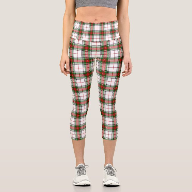 Stuart / Stewart tartan, weiß grün kariert Capri Leggings (Vorderseite)