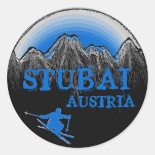 Stubai Österreich blaue Skifahreraufkleber Runder Aufkleber