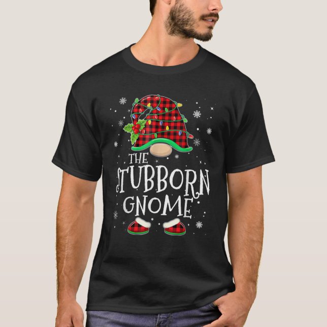 Stubborn Gnome Red Plaid Matching Family Christmas T-Shirt (Vorderseite)