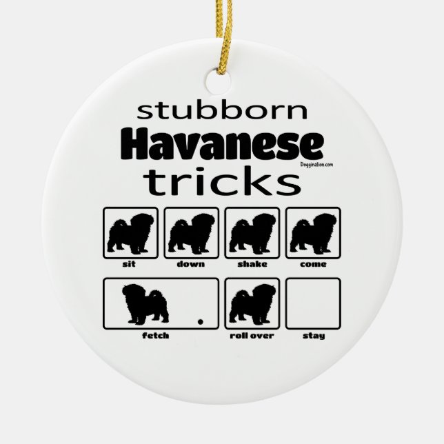 Stubborn Havanese Tricks Keramik Ornament (Vorne)