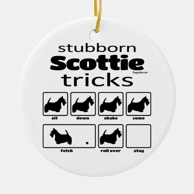Stubborn Scottie Tricks Keramik Ornament (Vorne)