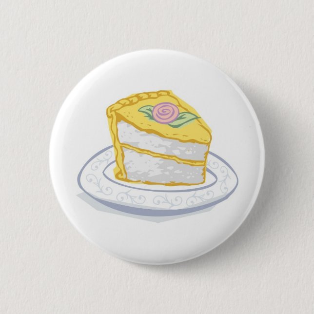 Stück Kuchen mit gelben und rosa Zuckerguss Button (Vorderseite)