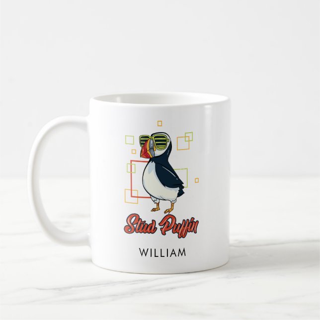 Stud Puffin Meer Vogel Cute Gag Personalisiert Kaffeetasse (Links)
