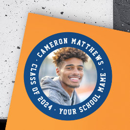 Student Abschluss Foto modern dunkelblau Runder Aufkleber