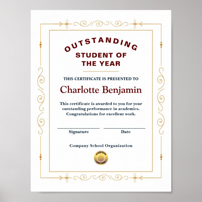 Student des Jahres Erfolgszeugnis Poster (Vorne)