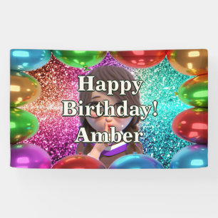 Student Girl Personalisierter Charakter Geburtstag Banner