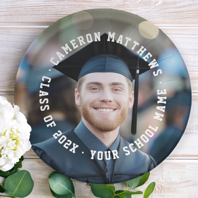 Student graduation photo college jersey font pappteller (Student graduation photo college jersey font paper plates)