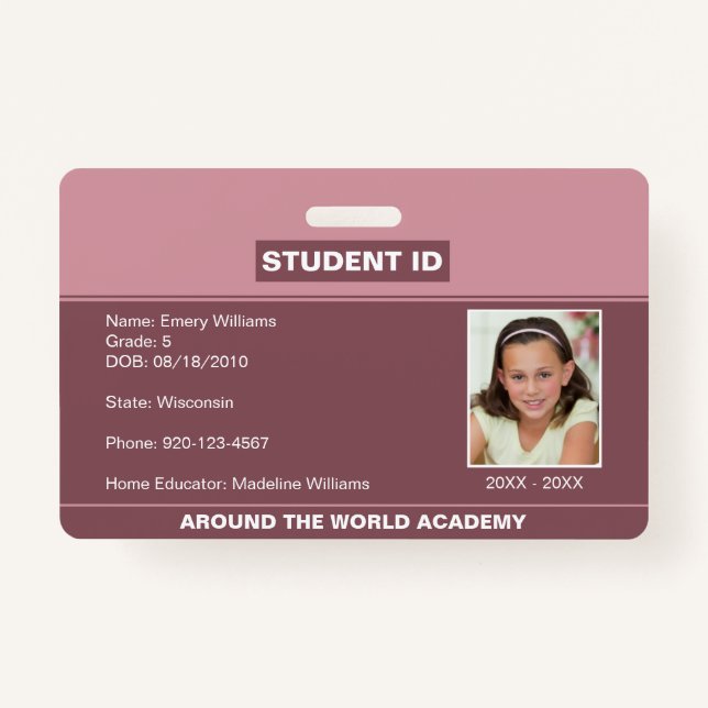 Student ID Blush Pink Abzeichen Ausweis (Vorderseite)