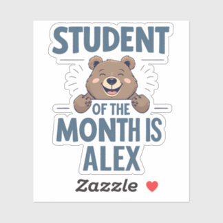 "Student of the Month" personalized bear sticker