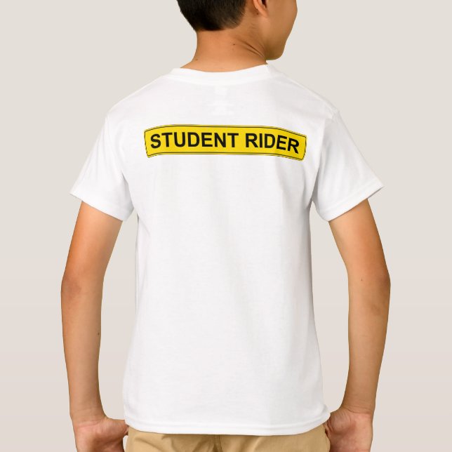 "Student Rider" warnend Sign Funny Reiter T-Shirt (Rückseite)