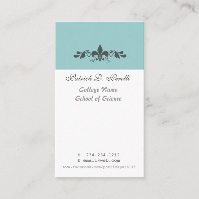 Studenten-minimale Lilien-blaues weißes modernes Visitenkarte (Vorderseite)