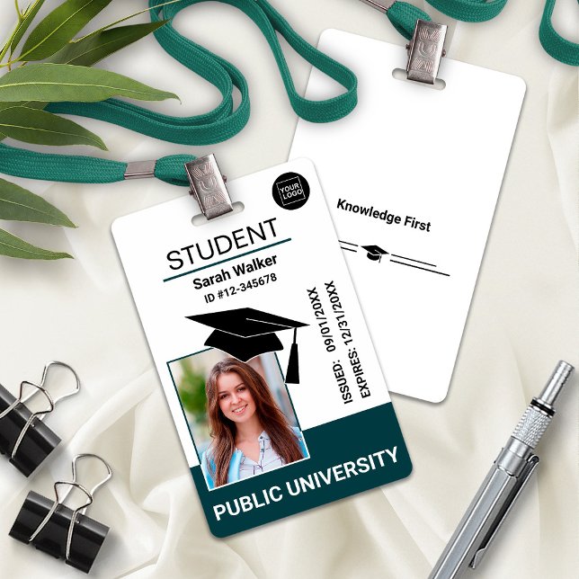 Studentenausweis Schul Universitätsabzeichen – Tür Ausweis (Student Photo ID School University Badge – Teal)
