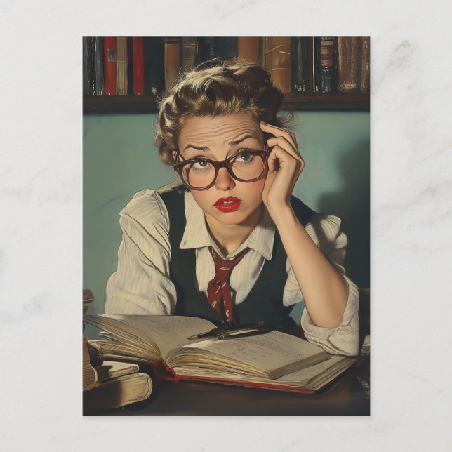 Studentin im Vintagen Stil Postkarte (Vorderseite)