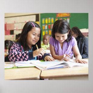 Students working together in classroom poster