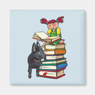 Studie Buddy Puppy mit School Girl on Books, ZKOA Magnet