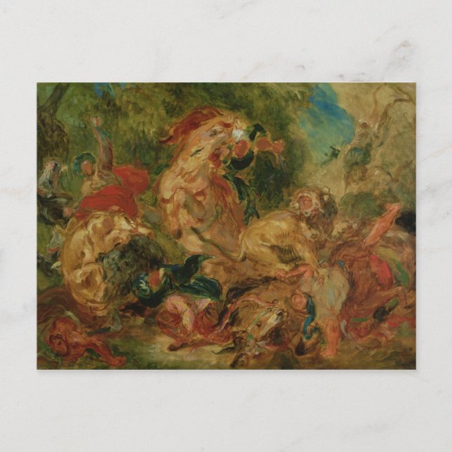 Studie für die Löwenjagd, 1854 Postkarte (Vorderseite)