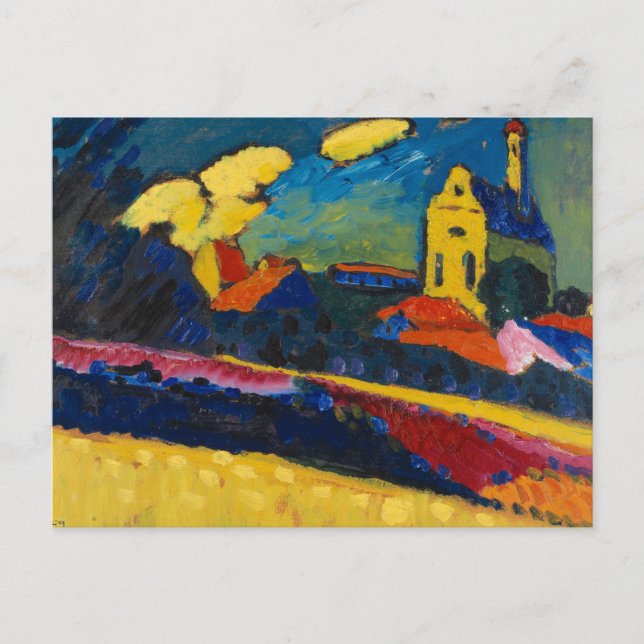 Studie für Murnau, Landschaft mit Kirche Postkarte (Vorderseite)