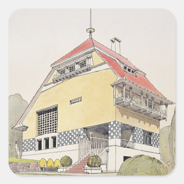 Studie für Olbrich's House, Darmstadt, von "Archit Quadratischer Aufkleber (Vorderseite)