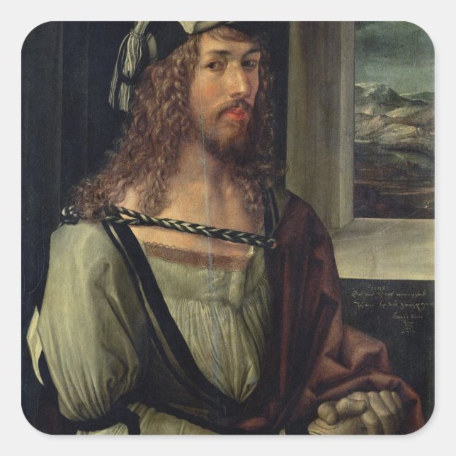 Studie für Selbstportrait mit Handschuh, c.1498 Quadratischer Aufkleber (Vorderseite)