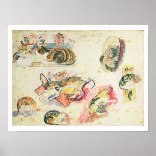 Studie mit Katzen und Kopf (ohne Inhalt auf Papier Poster