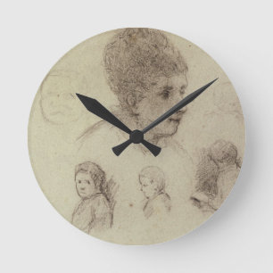 Studie Paul Gauguins   der Köpfe, 1884 (schwarze Runde Wanduhr