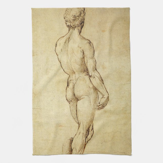 Studie von Michelangelos David Statue von Raphael Geschirrtuch (Vertikal)