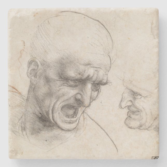 Studie von zwei Kriegers-Köpfen durch Leonardo da Steinuntersetzer (Vorderseite)